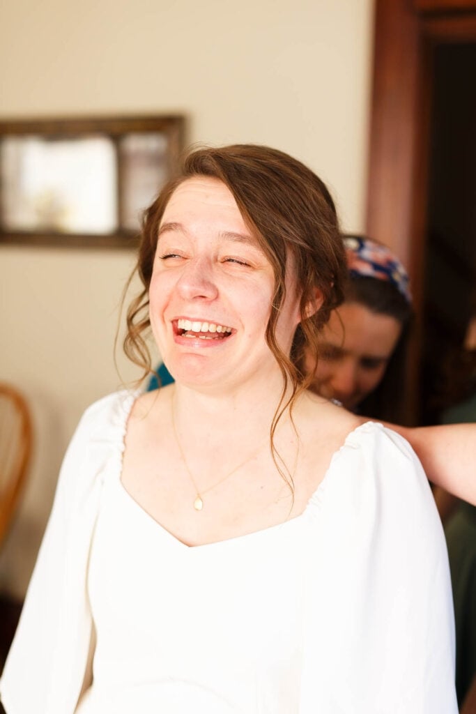 silly face of the bride showing her level of stress