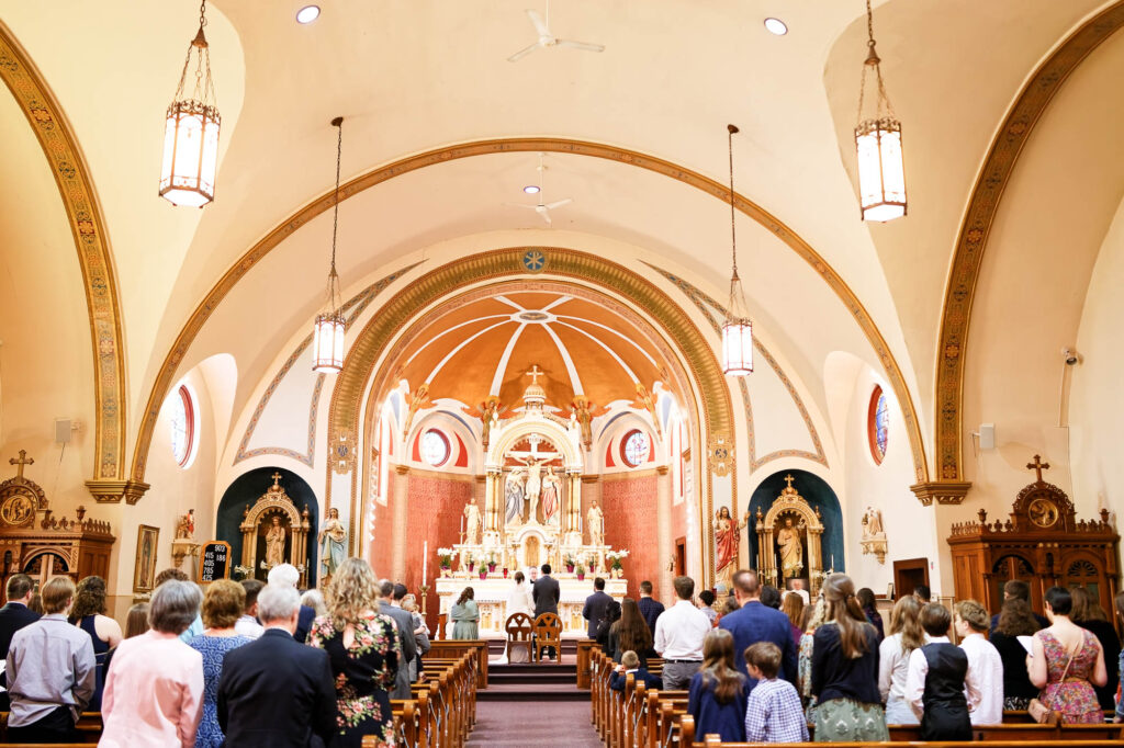 Wide view of the interior of Saint Joseph Catholic Church in Miesville, Minnesota