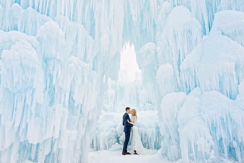 bride and groom at the icecastle