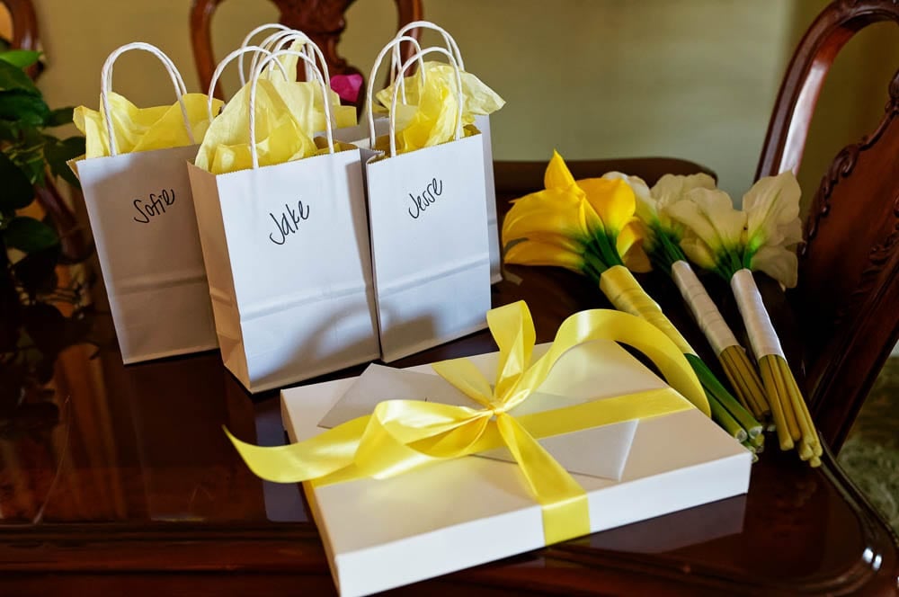 wedding gift with yellow ruban