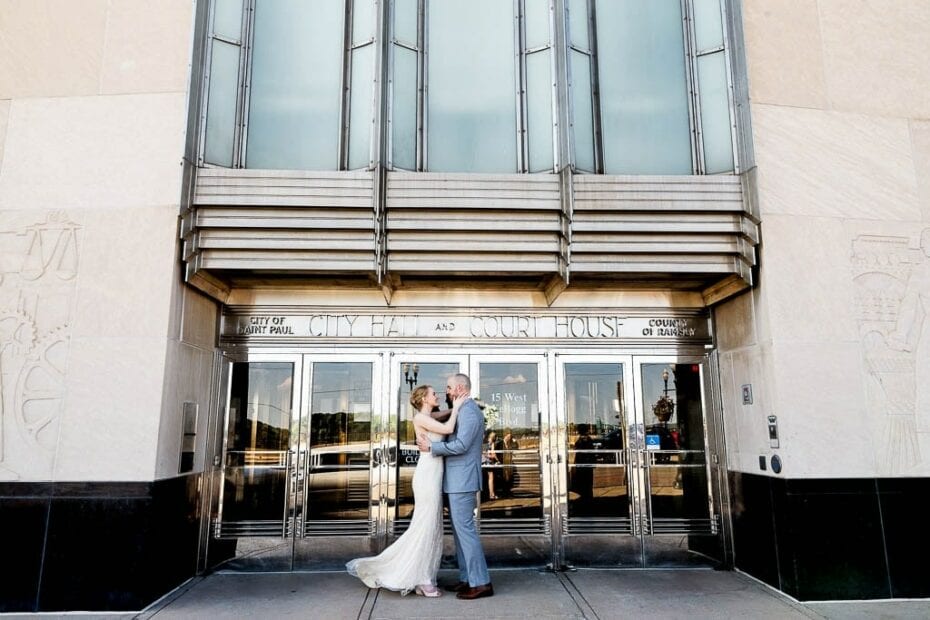 Bride and groom at st paul city hall wedding courthouse saint paul mn