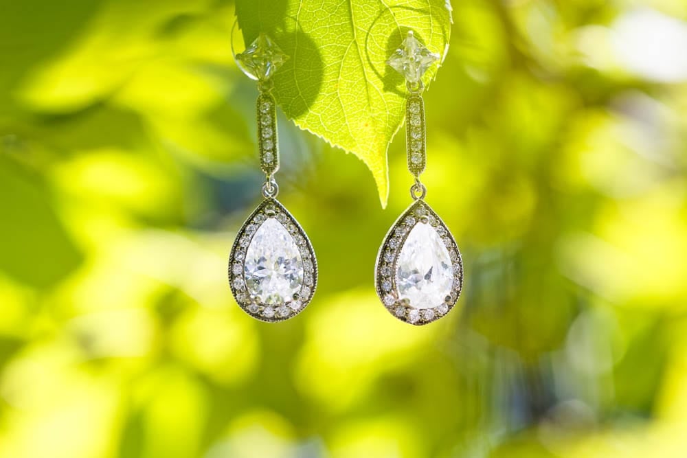 diamond earings with green leaf background