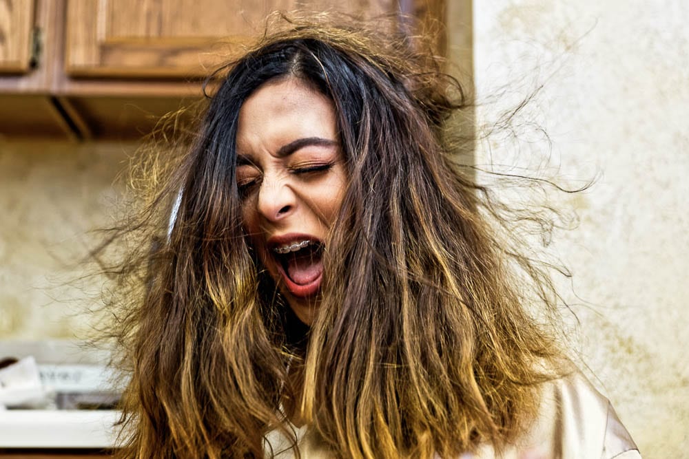 funny candid shot hair getting ready