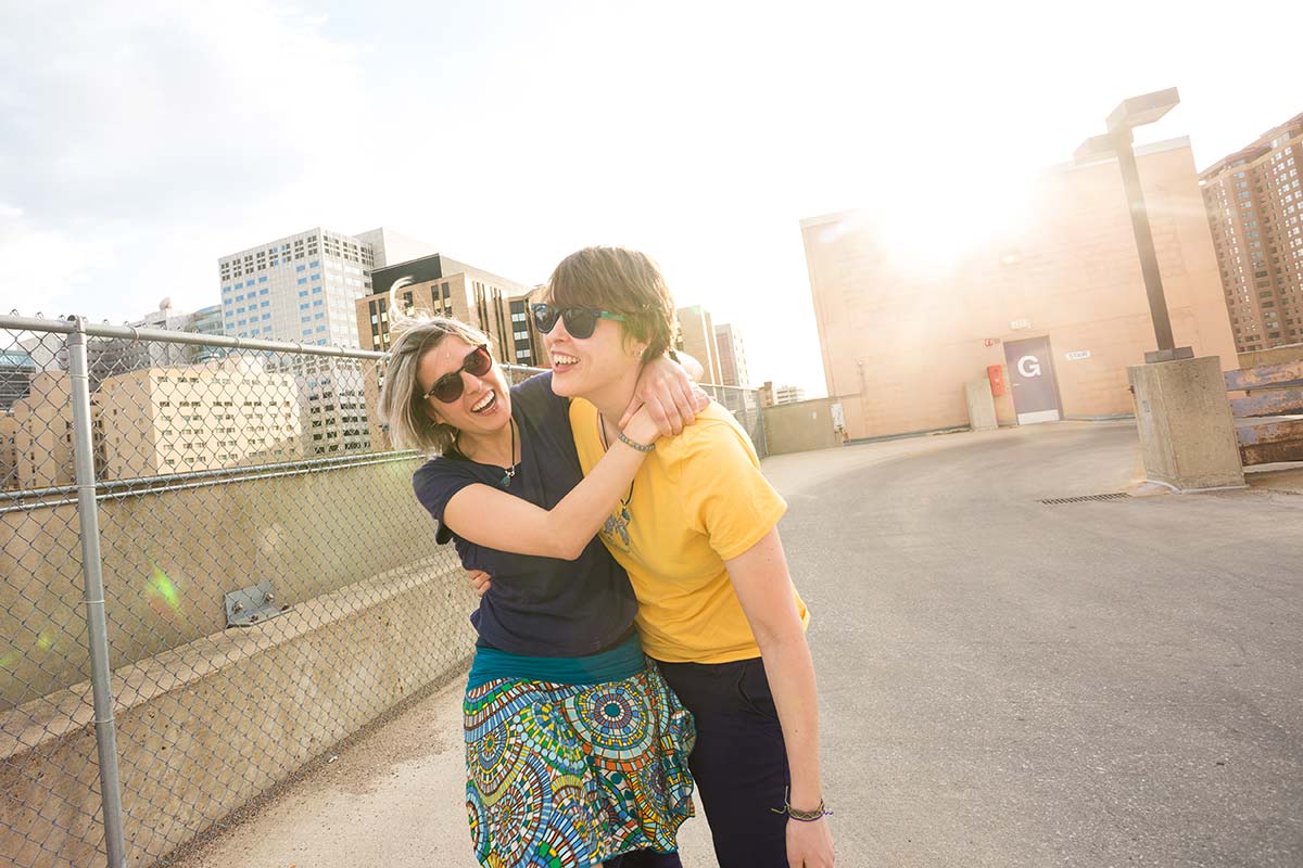 lesbian-engagement-session-on-a-rooftop-rochester-mn