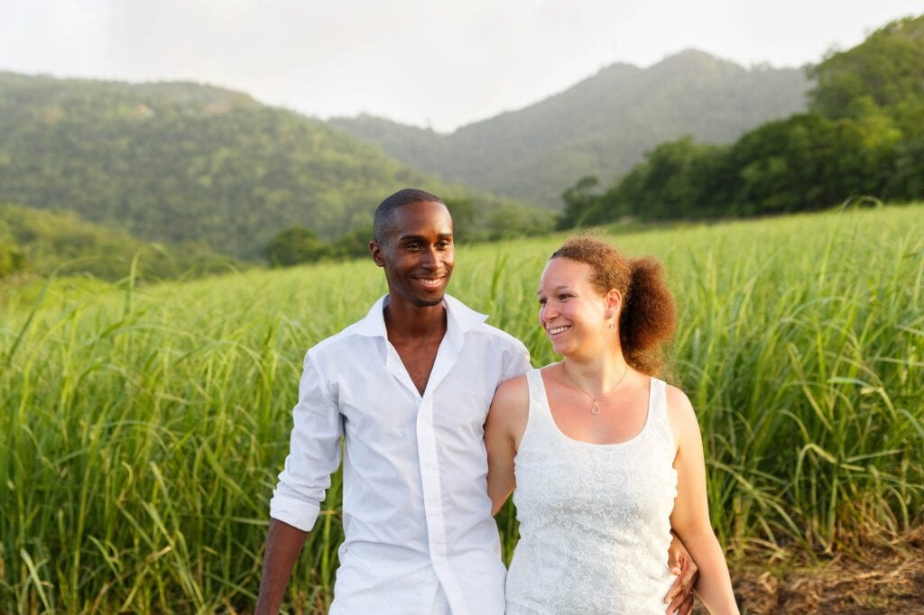 lovers in front sugar cane fields