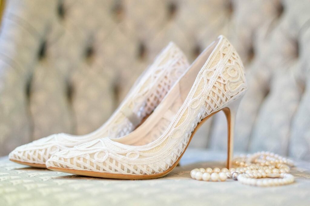 white wedding shoes with lacework