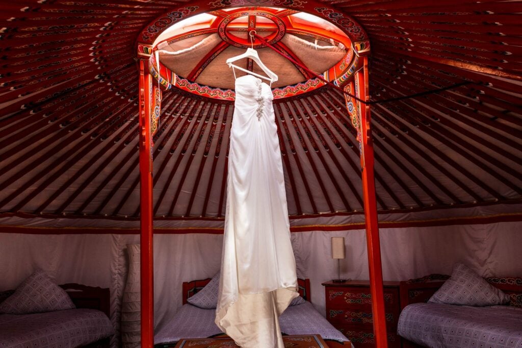 dress hanged in a mongolian yurt