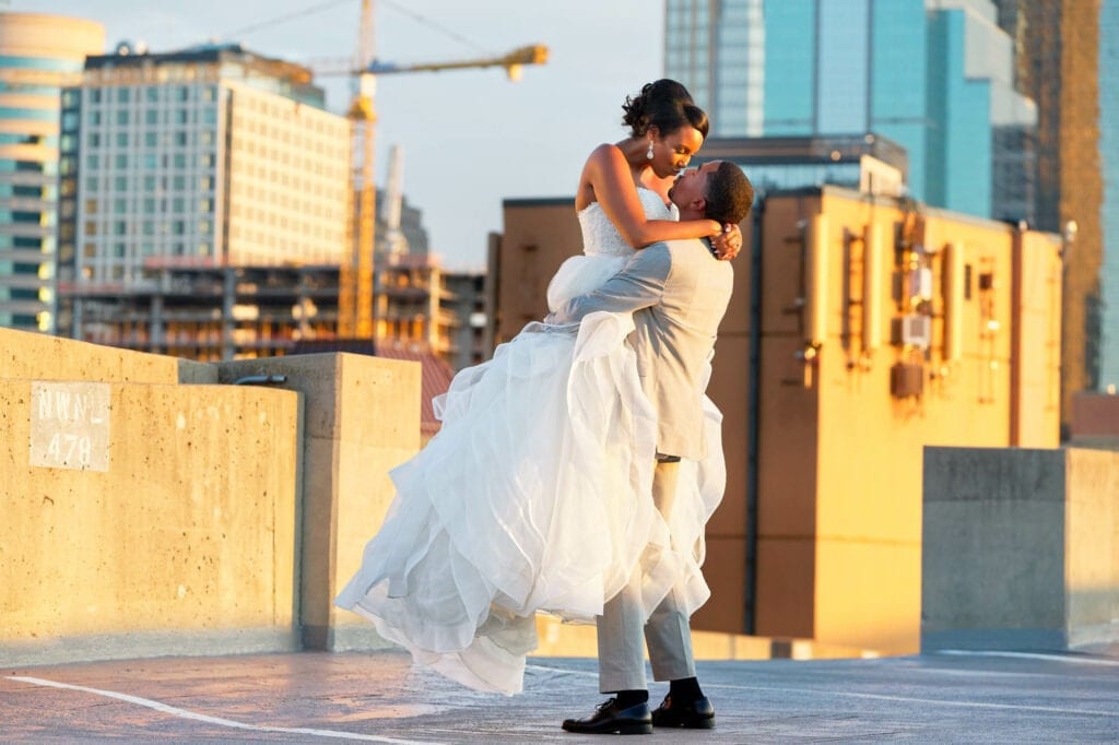 madly in love couple having fun on a rooftop