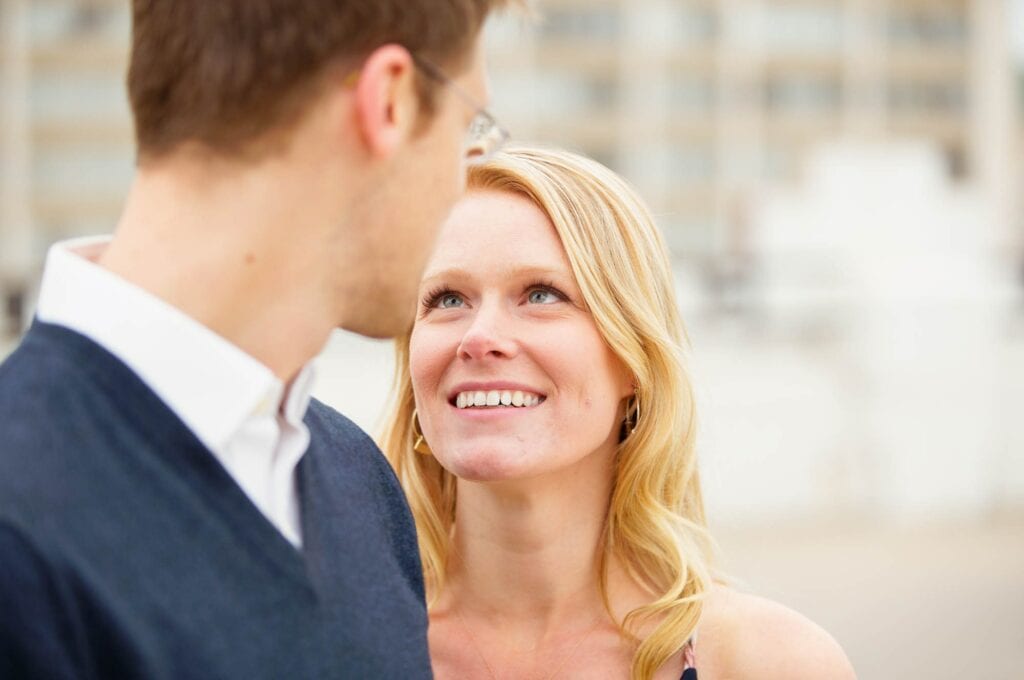 portrait of a fiance in love gazing her husband to bee in nicollet island