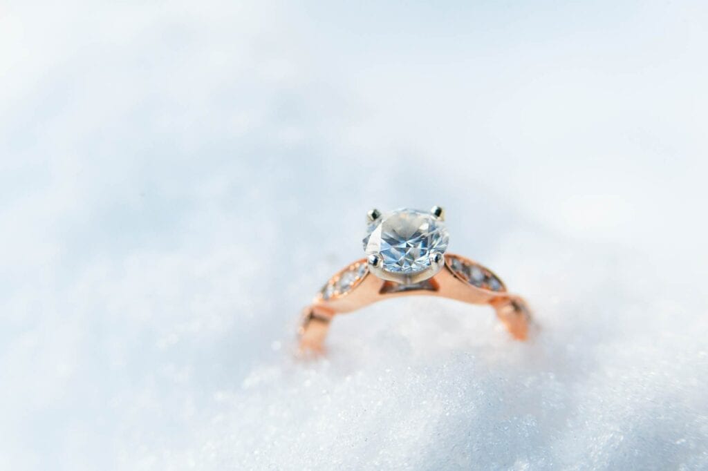 engagement ring diamond in snow