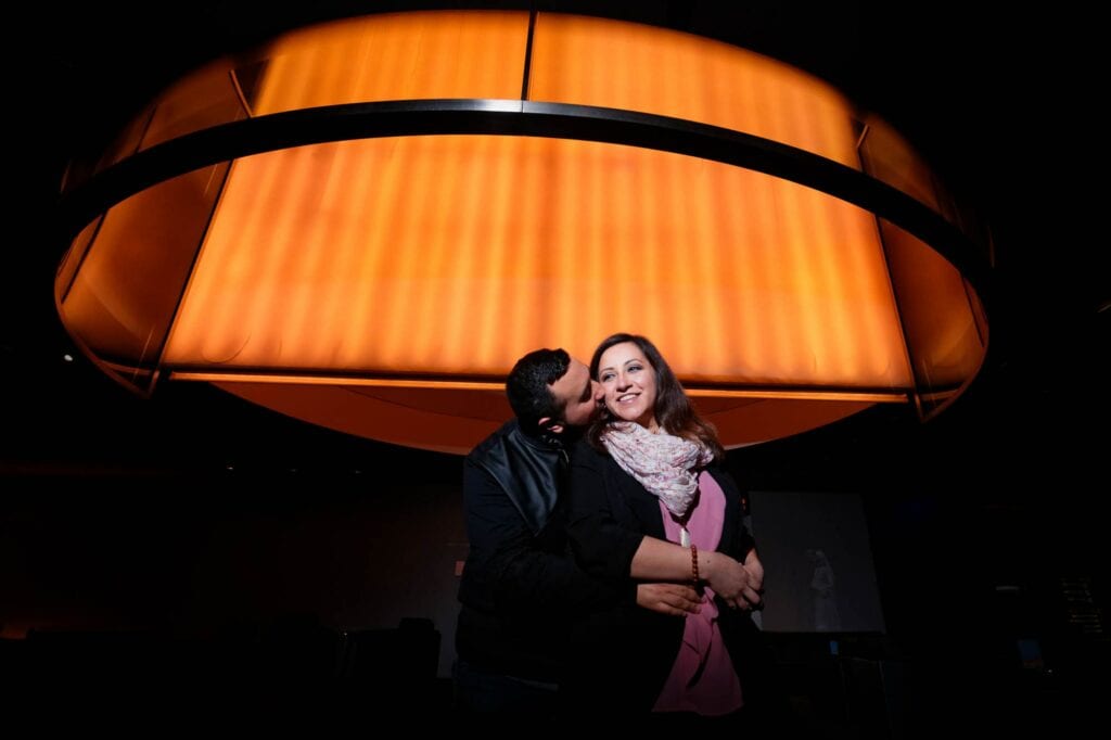 engaged couple guthrie theather minneapolis