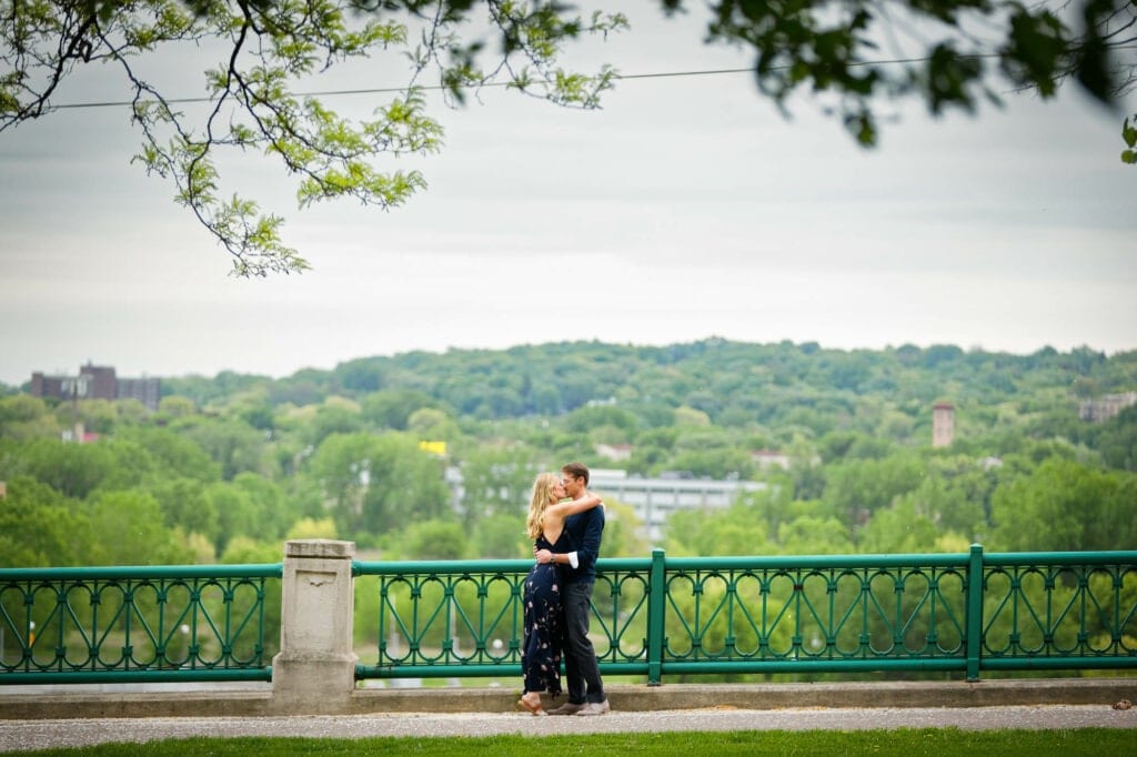 engaged lovers on kellogg park saint paul