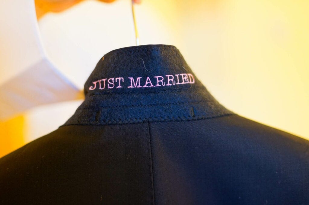 just married detailed of the suit