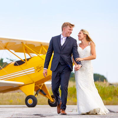 Airport Trash the Dress Session with Vintage Yellow Plane