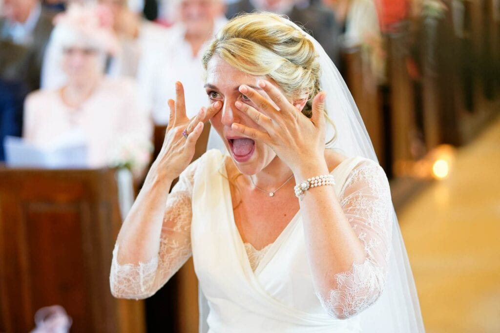 brides cleaning her tears