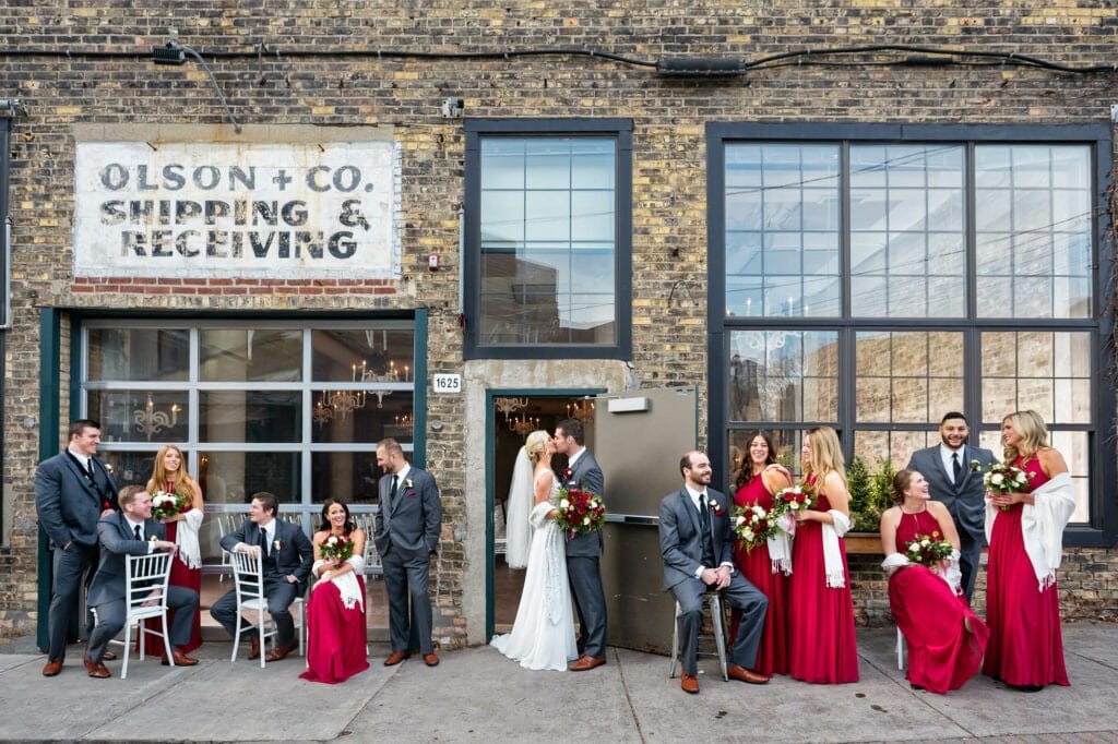 stage bridal party picture behind the lorring social venue