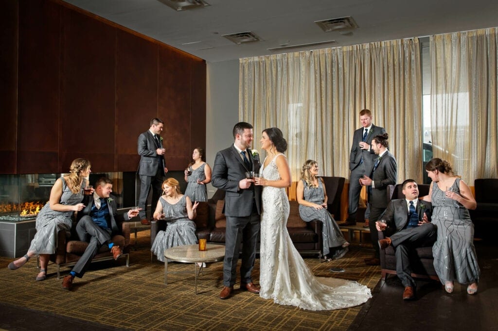 bridal party at the hotel lobby