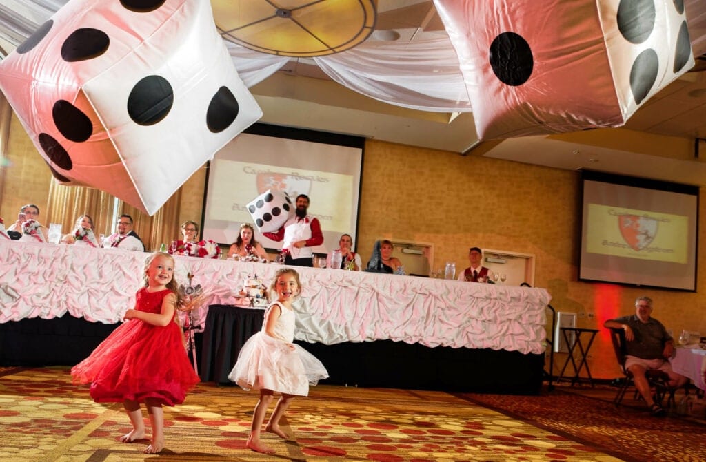 rolling dice during a geek wedding