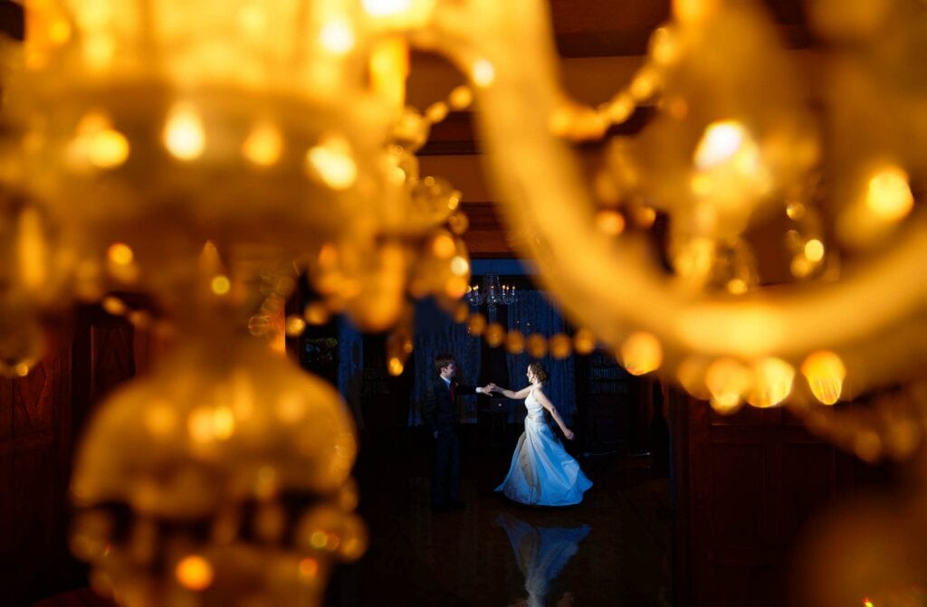 first dance taken through a chandelier