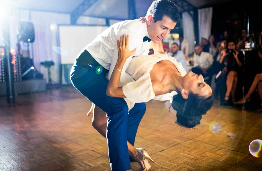 bride and groom dancing