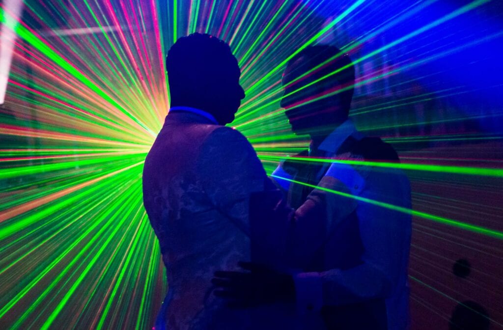 same sex wedding laser disco