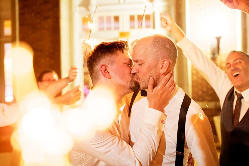 gay couple wedding sparklers