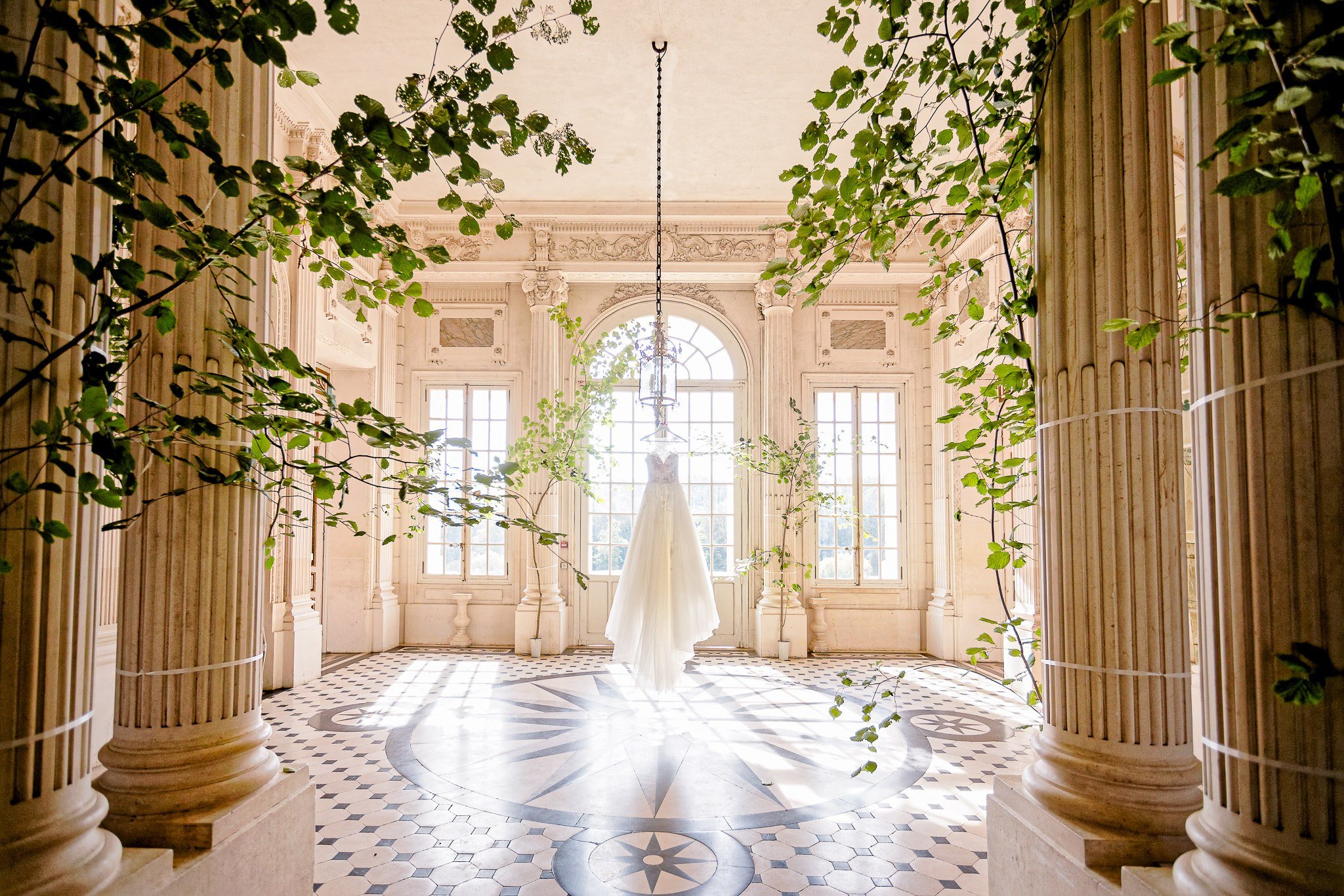 Bridal Gown Portrait in Grand Marble Colonnade Wedding Venue