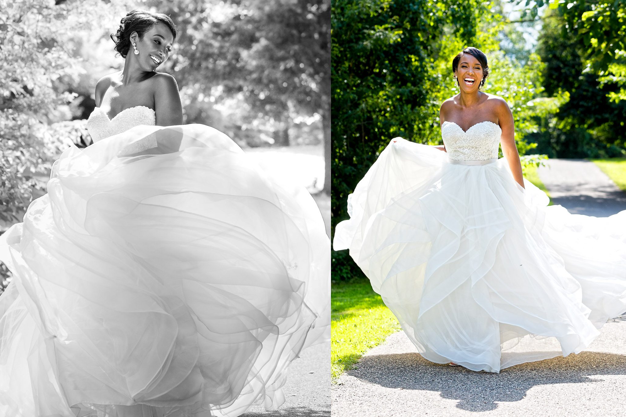 Bride Playing with Wedding Dress During Portrait Session