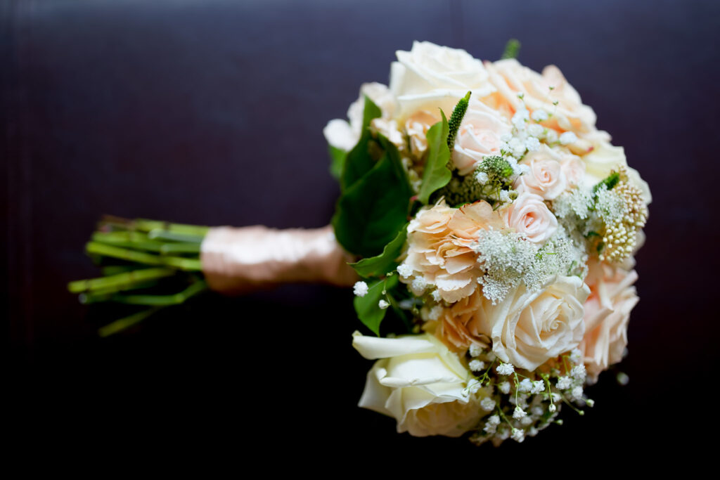 Cream Rose Bridal Bouquet with Baby's Breath Wedding Flowers