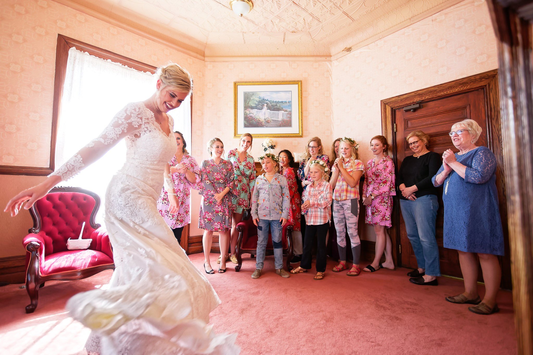 Bride Reveals Wedding Dress to Bridesmaids Getting Ready