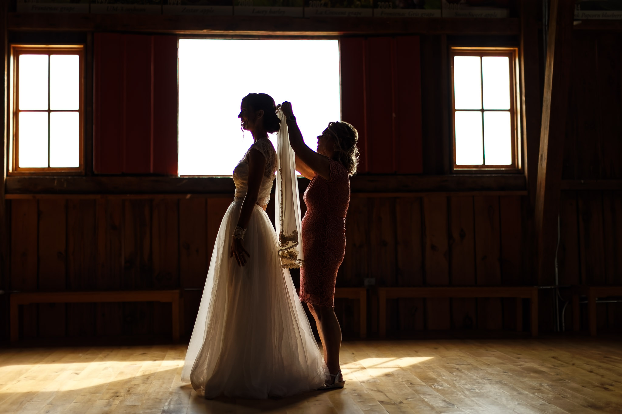 Bride Getting Ready with Mother at Minnesota Arboretum Wedding