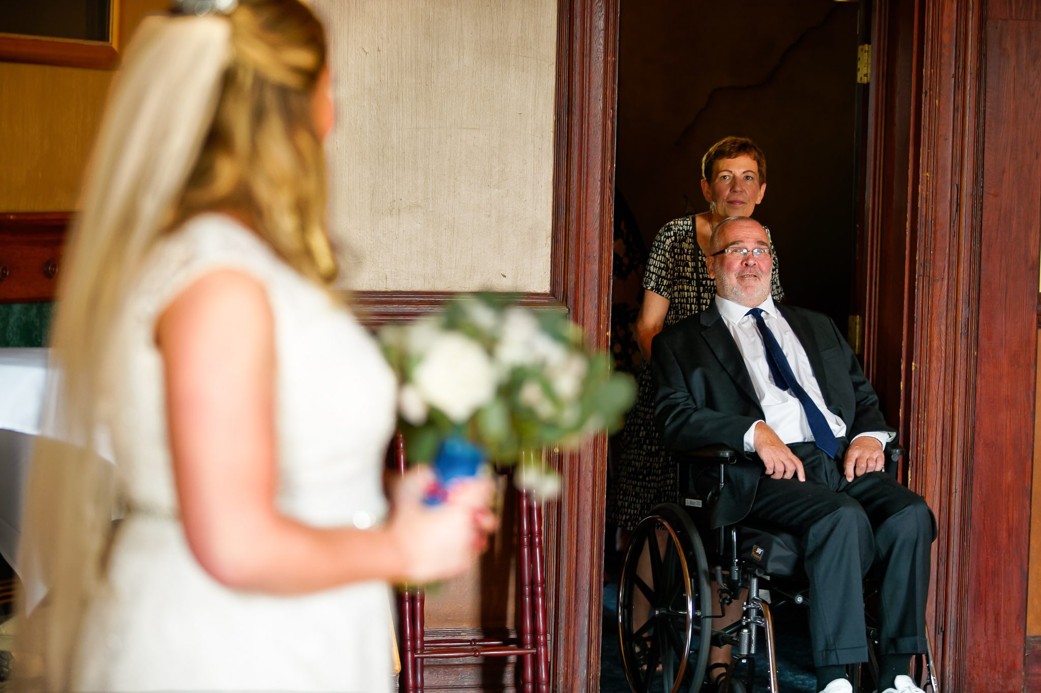 Father Daughter First Look Wedding Moment in Wheelchair
