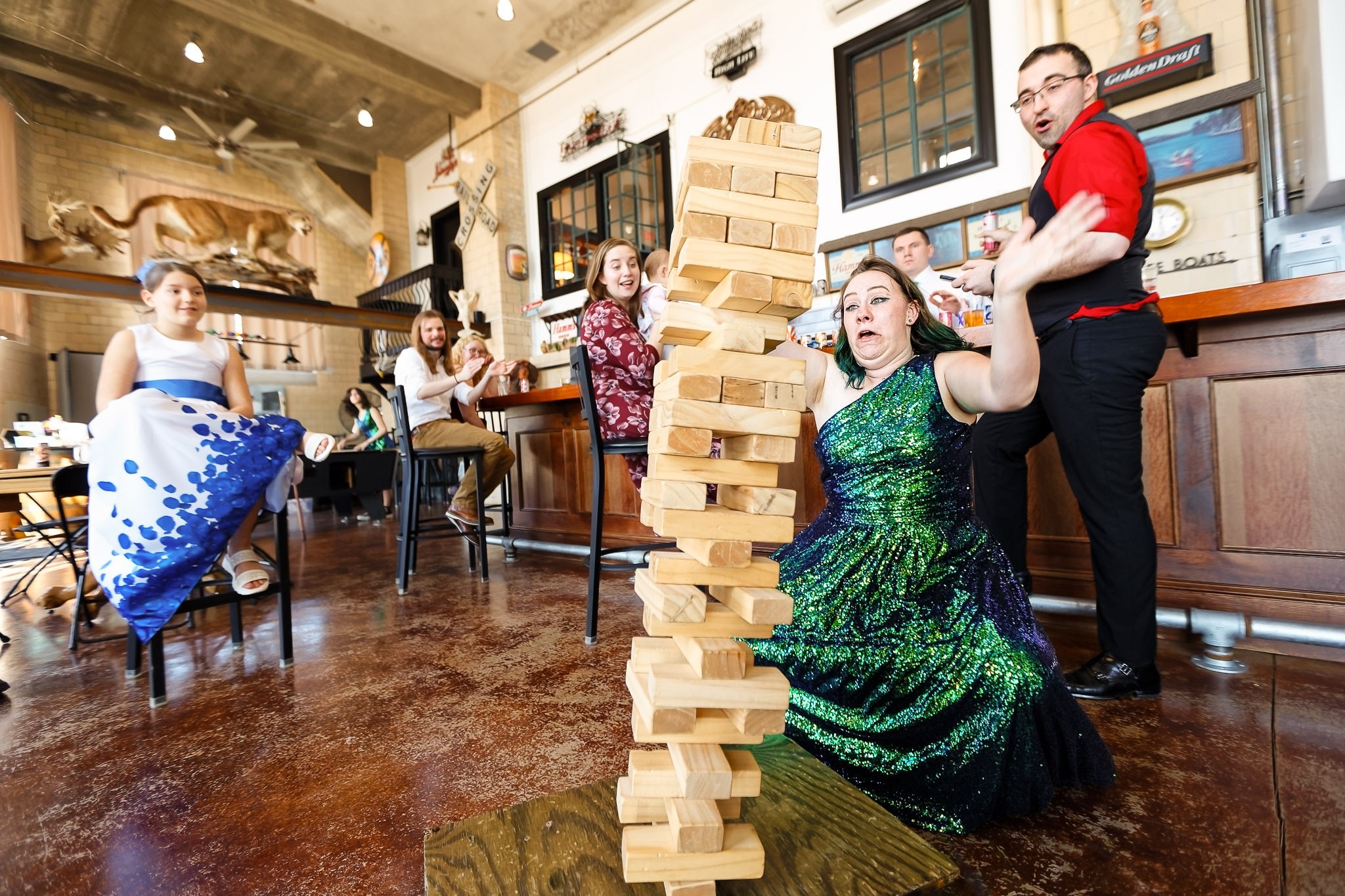 Giant Jenga Wedding Game at Maiden Rock Creamery Reception
