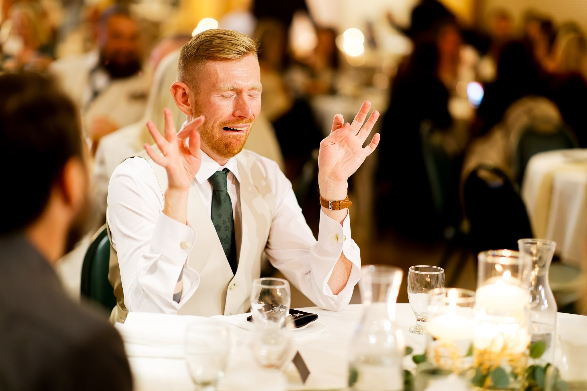 Funny Wedding Guest Expression During Dinner Reception