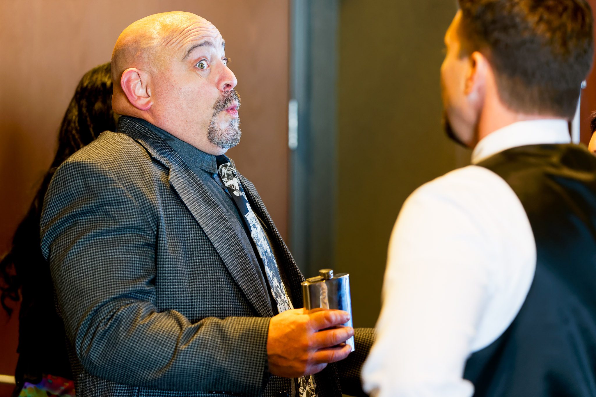 Guest Surprised Drinking from Flask - Minneapolis Wedding