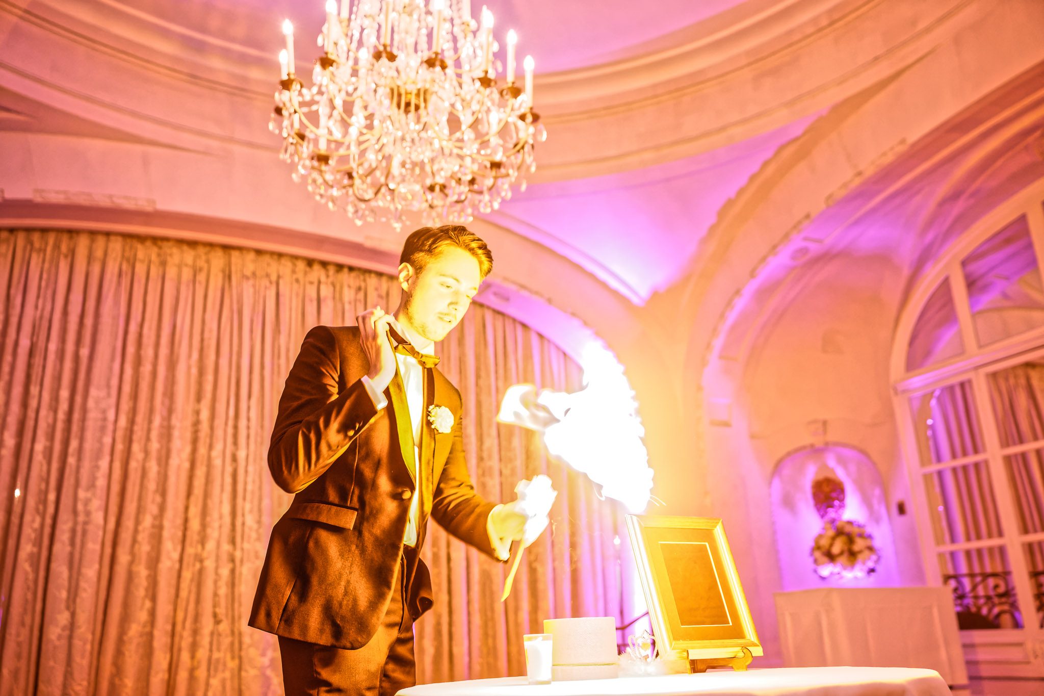 Groom Magic Trick Performance Wedding Cocktail Hour