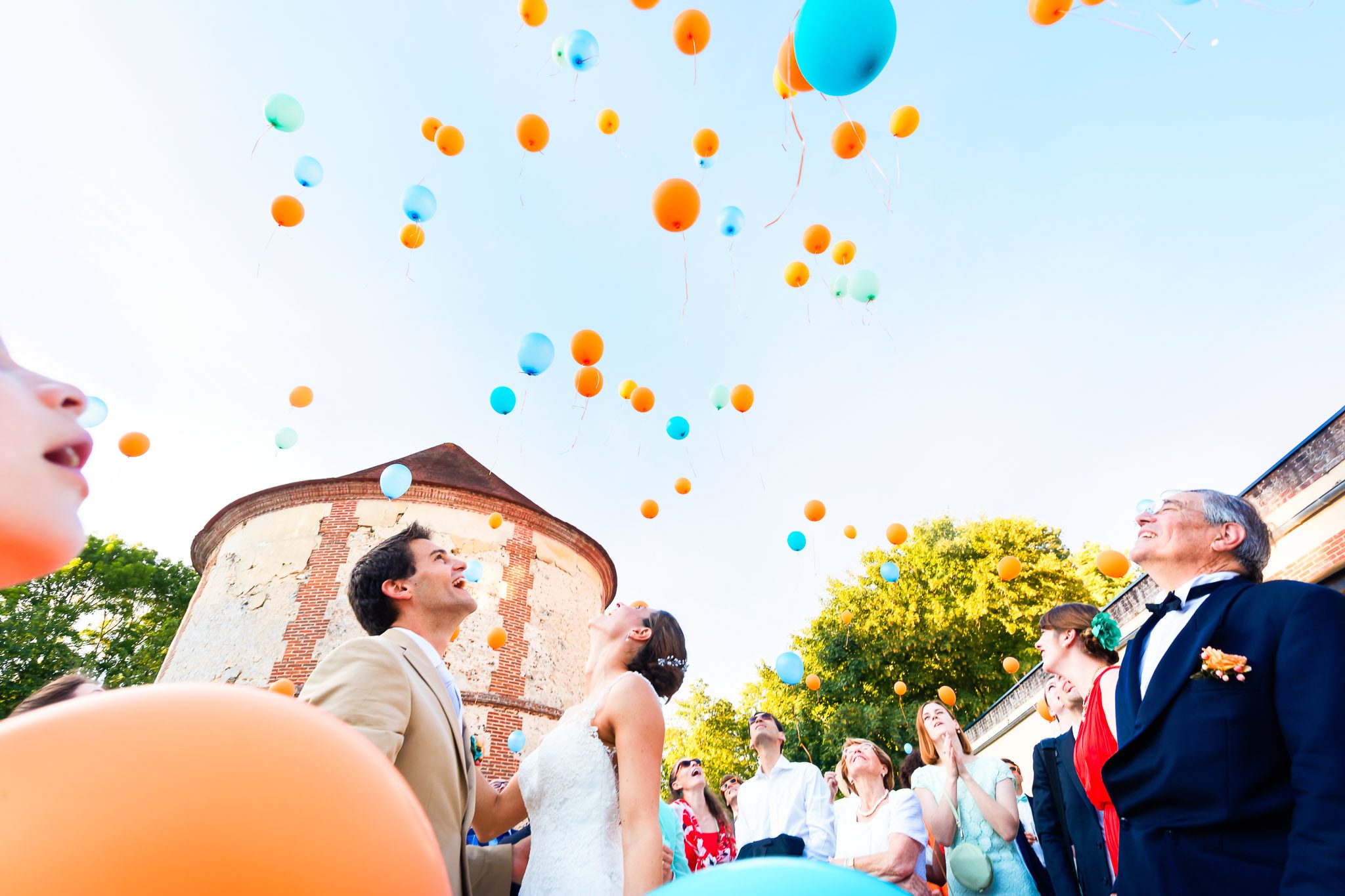 Wedding Balloon Release During Cocktail Hour Celebration