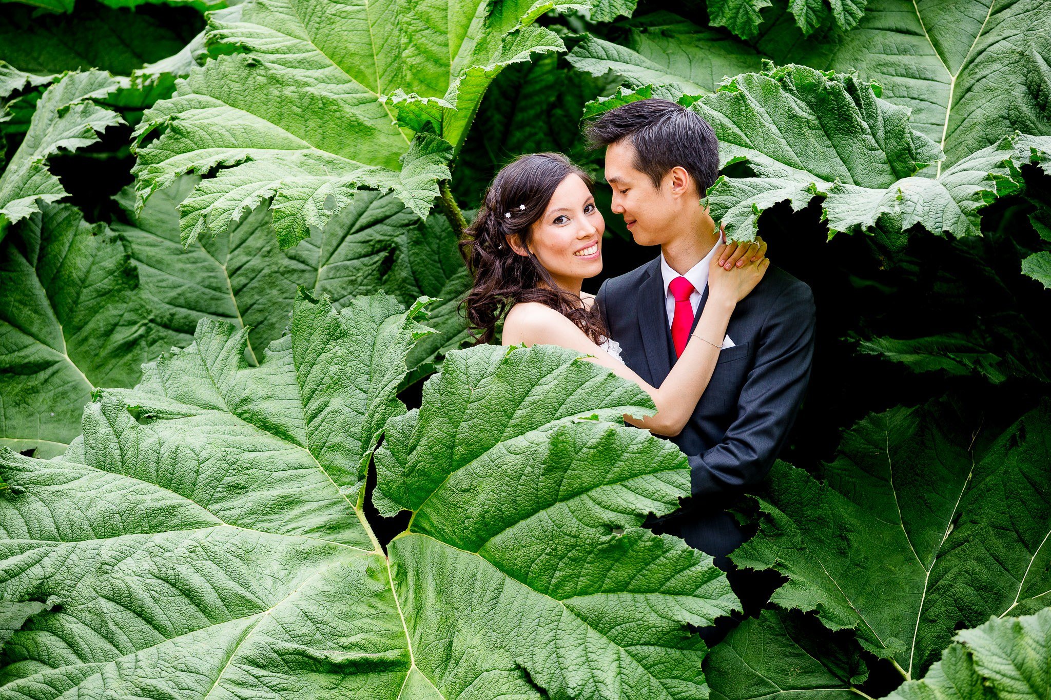 Wedding Couple Portrait in Tropical Garden Setting