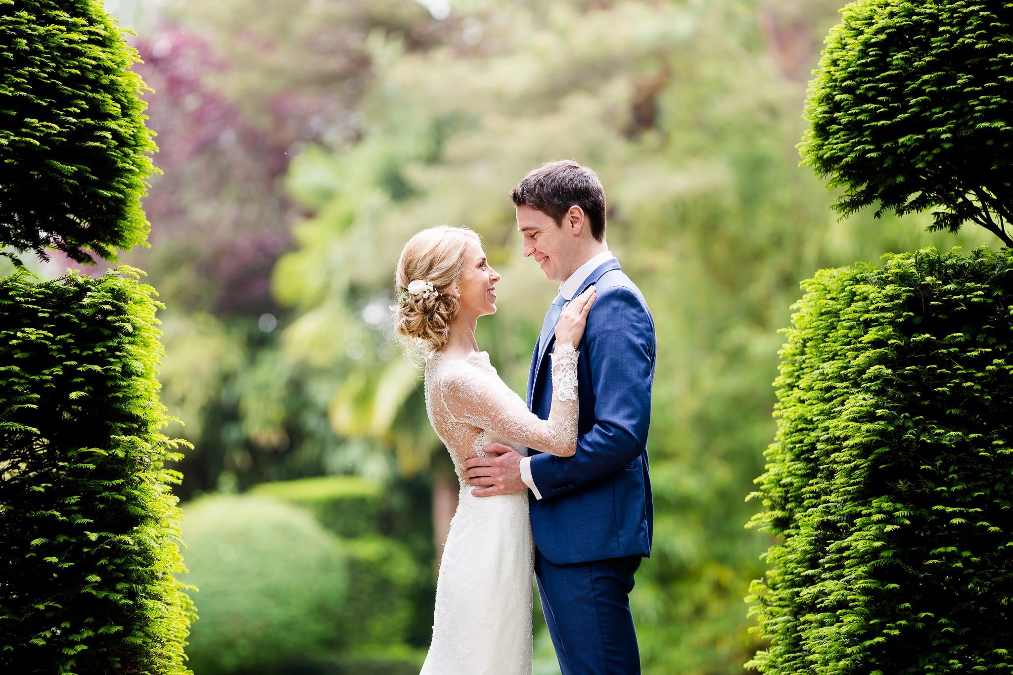 Romantic Garden Wedding Portraits - Couple Gazing at Each Other