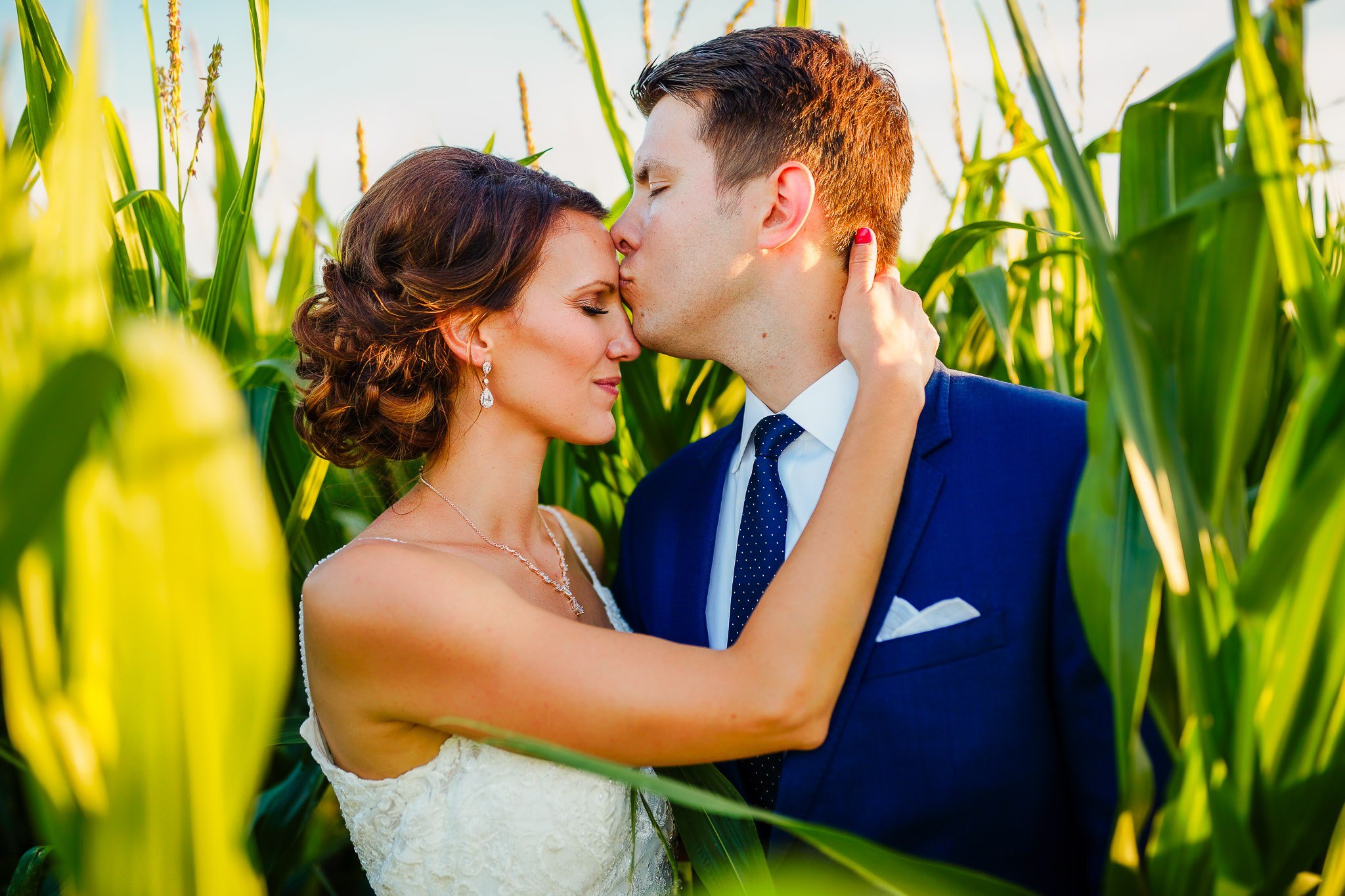 Bride and Groom Corn Field Portrait - Outdoor Wedding Photograph