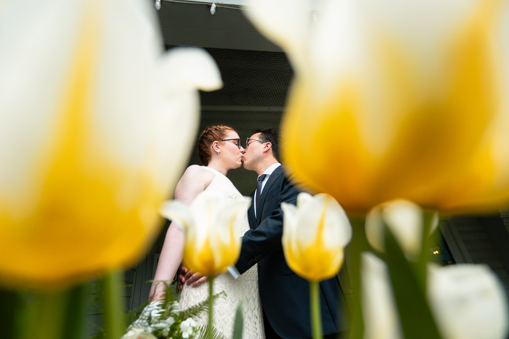 Wedding Kiss Among Tulips at Minneapolis Arboretum