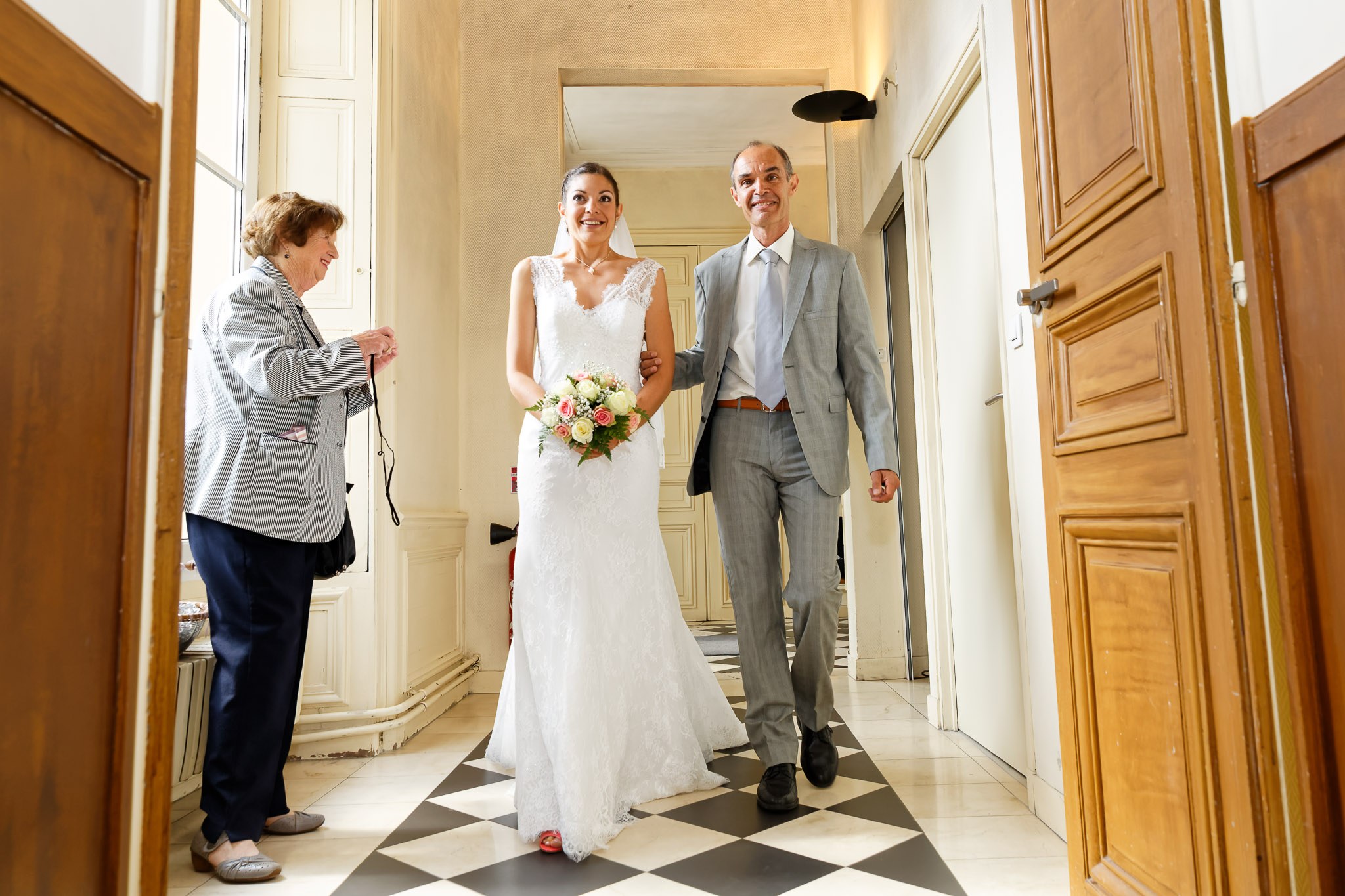 Stressed Bride Entering Courthouse Wedding Ceremony Room