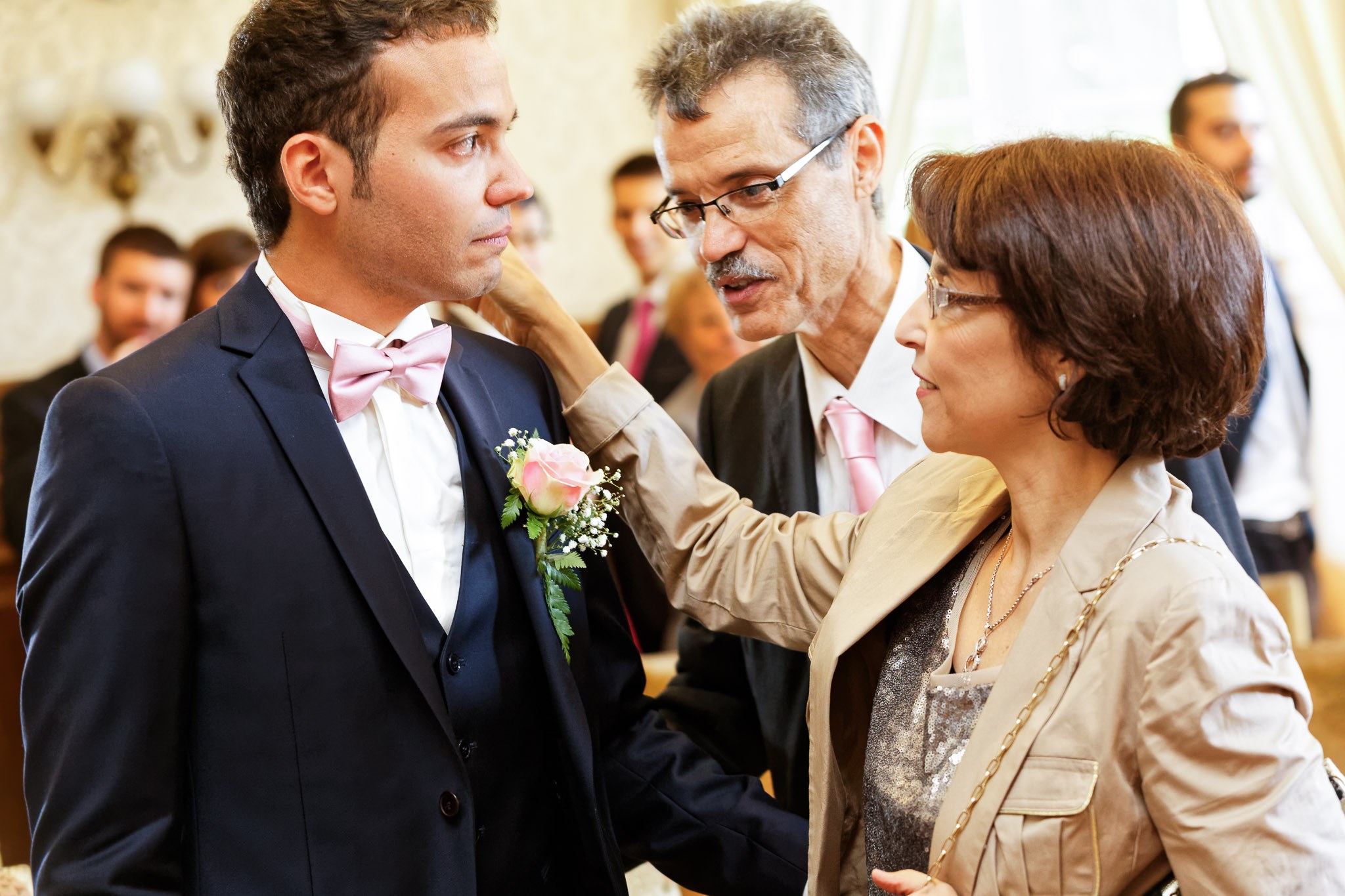 Emotional Groom and Mother at Courthouse Wedding Ceremony