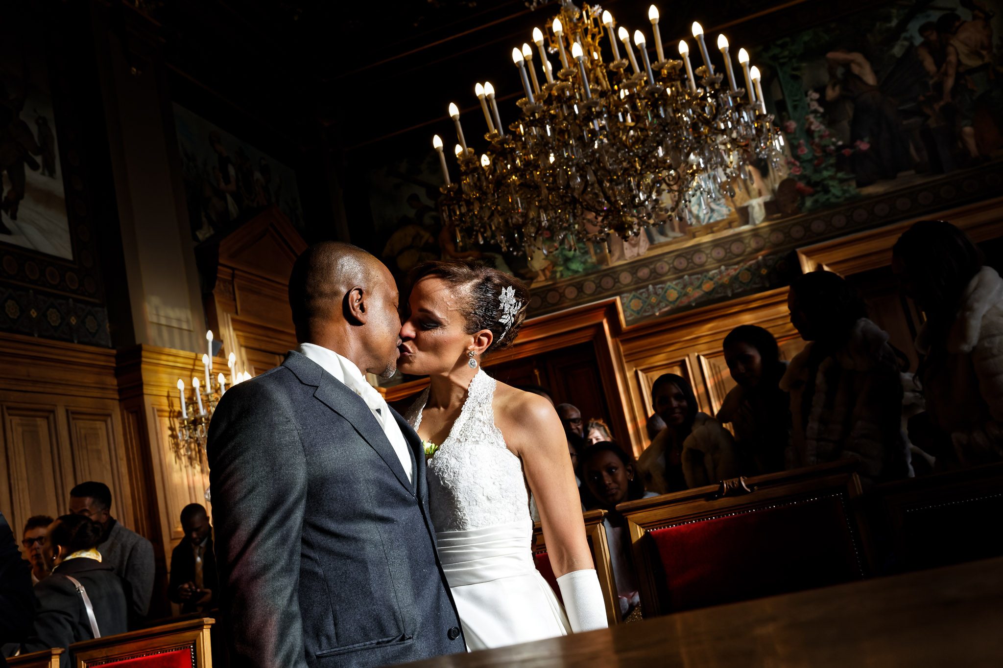 Newlyweds First Kiss at City Hall Wedding Ceremony