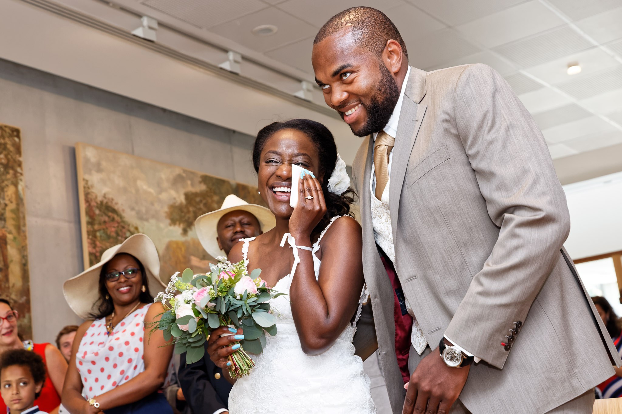 Emotional Bride Crying During Courthouse Wedding Ceremony