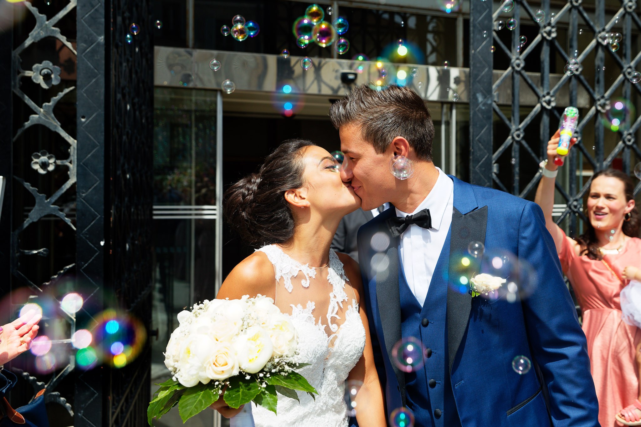 Courthouse Wedding Grand Exit with Soap Bubbles