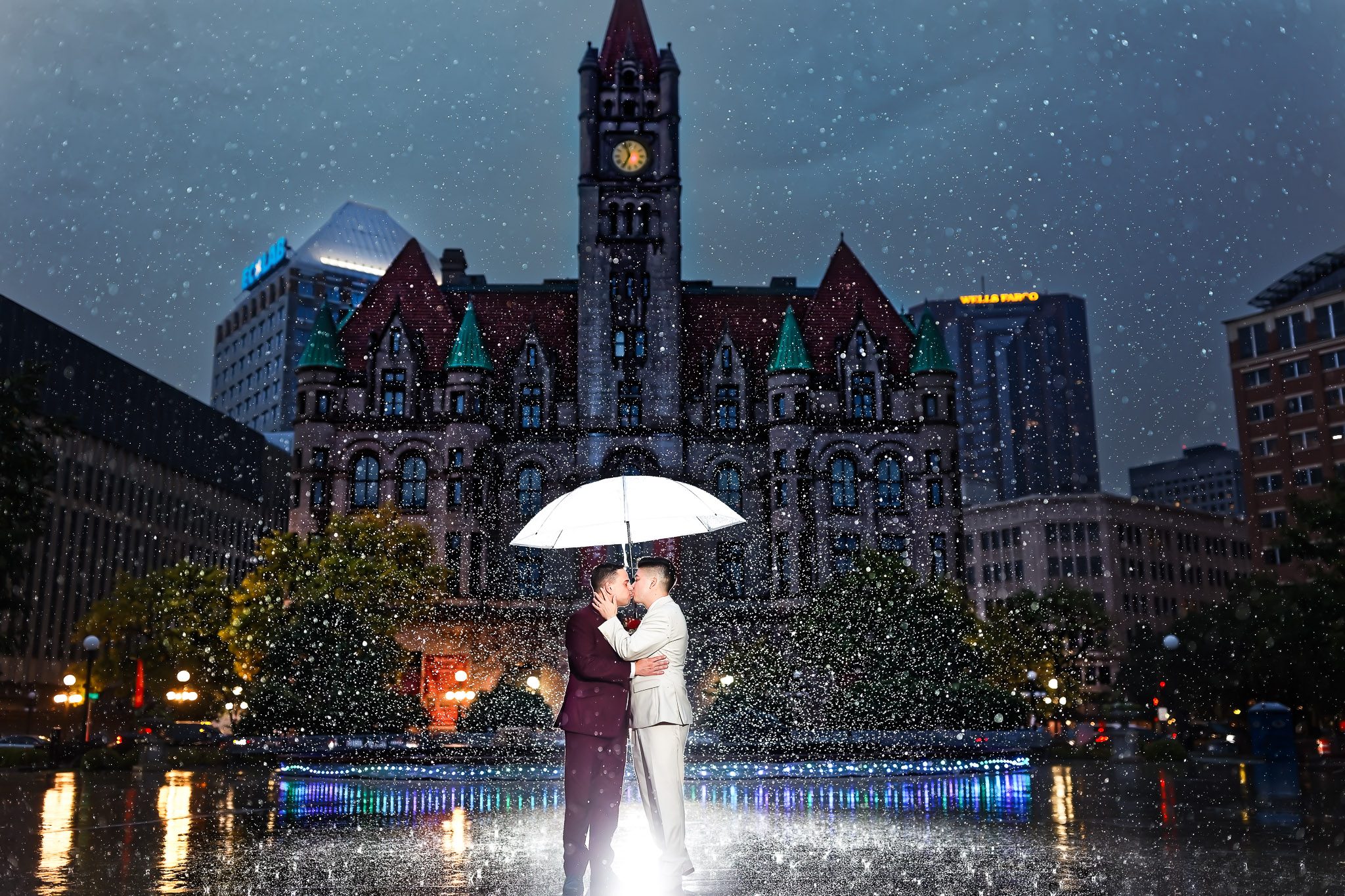 Rainy Wedding Portrait at Landmark Center St Paul