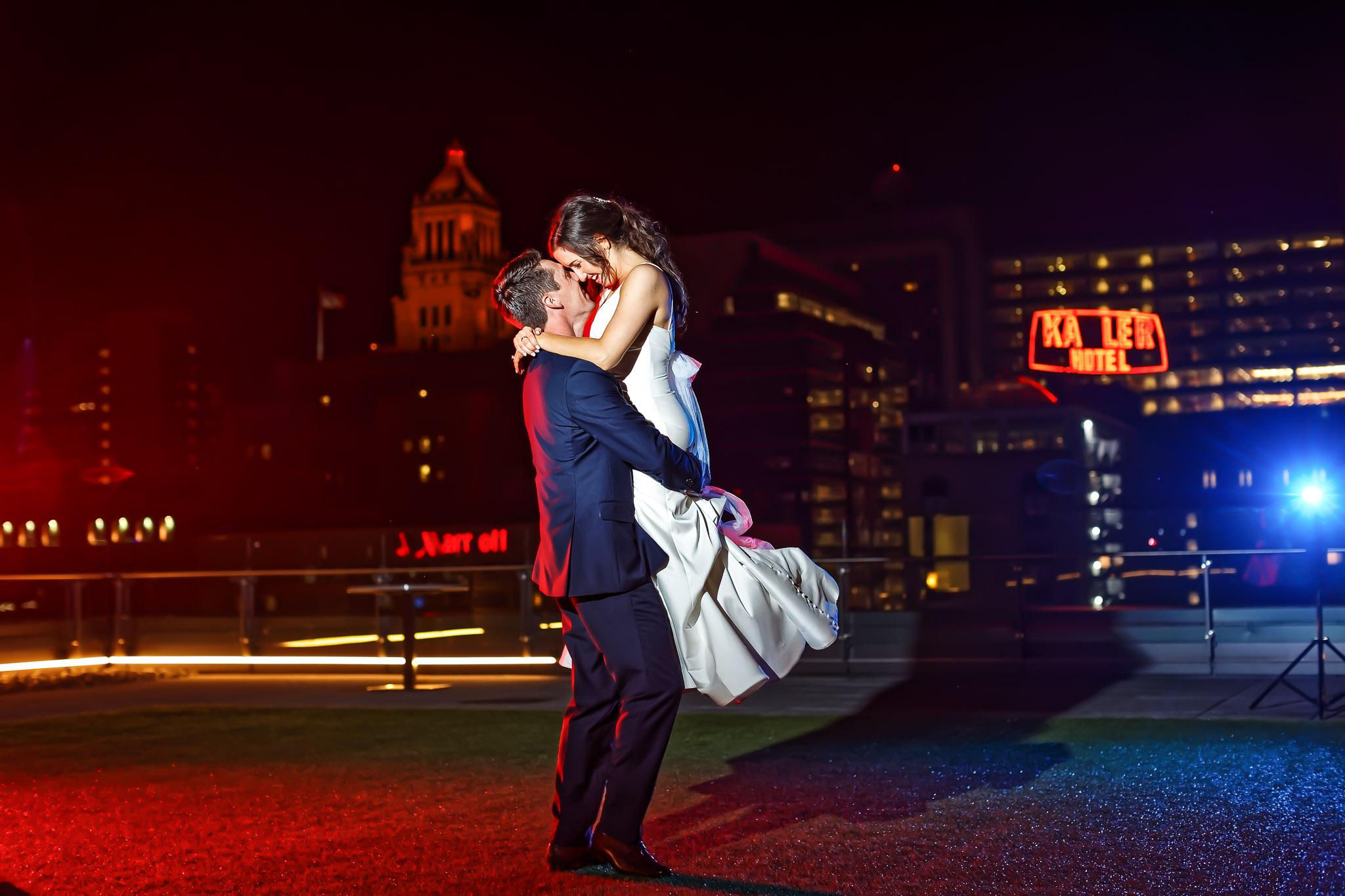Night Wedding Portrait with Dramatic Lighting Rochester MN