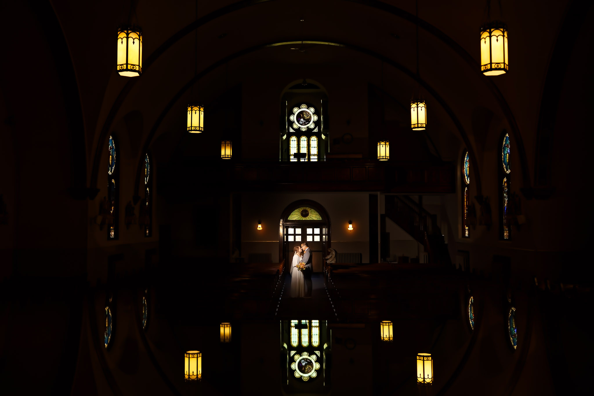 Symmetric Mirror Reflection Wedding Portrait - Miesville Church
