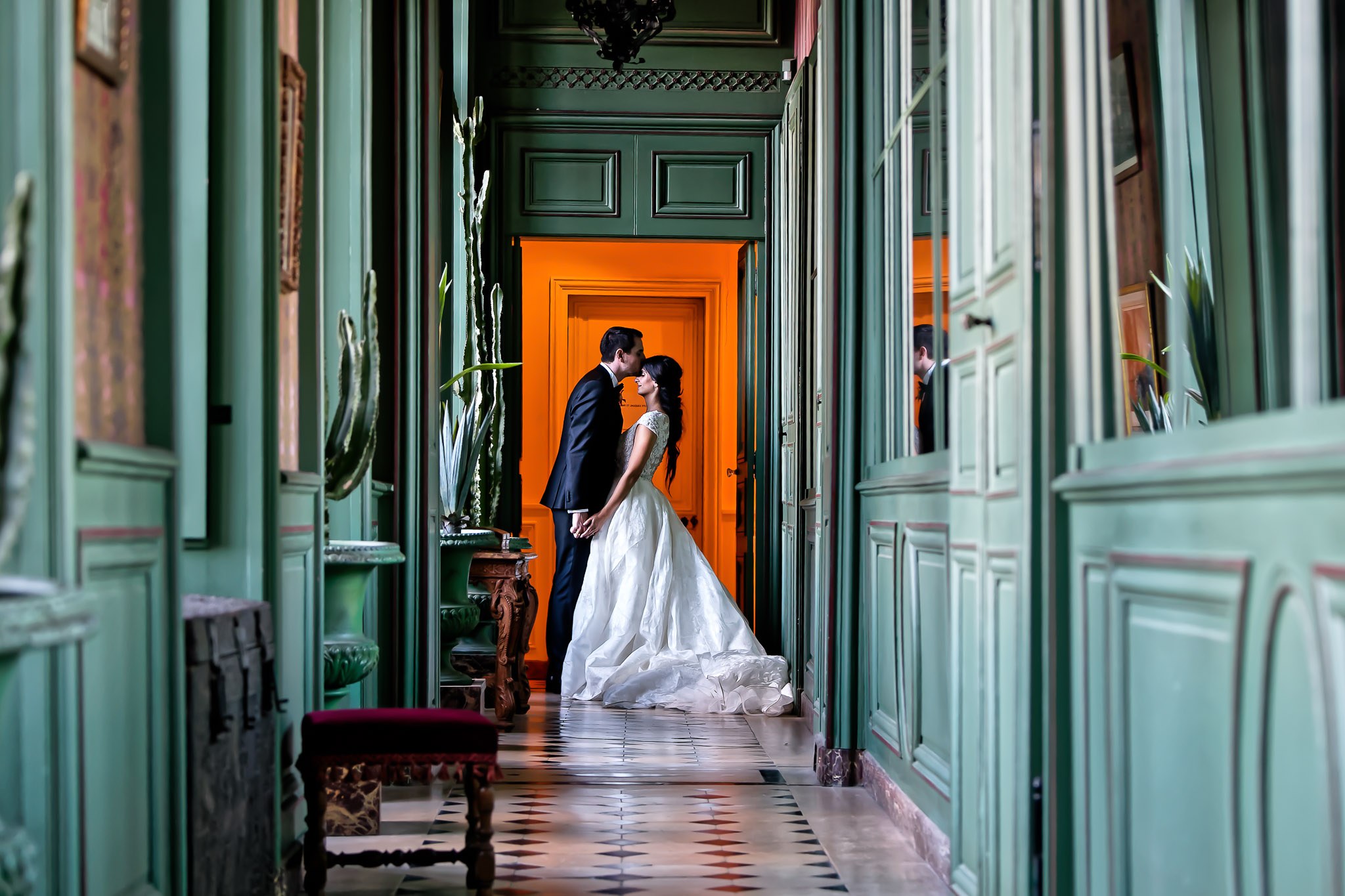 Romantic Wedding Portrait in Elegant Historic Hallway